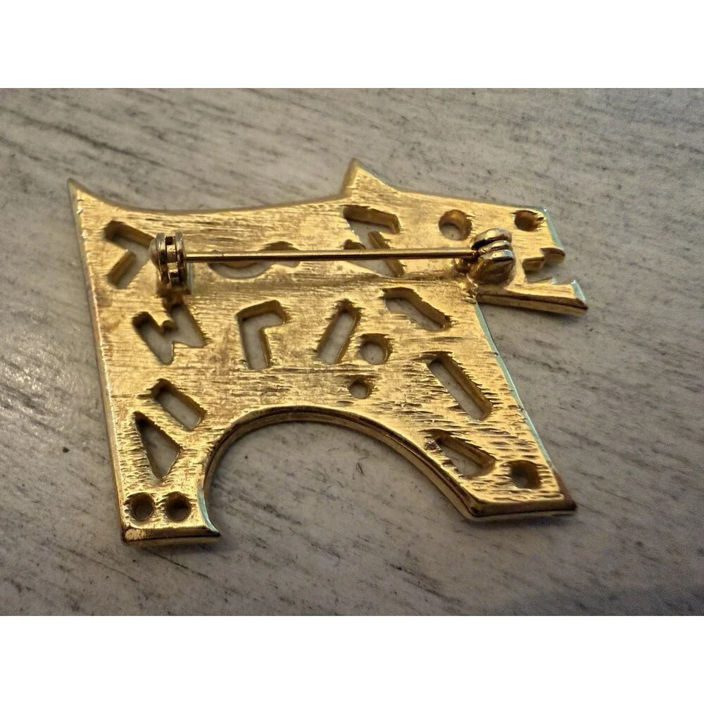 Vintage Gold Tone Modernist Abstract Animal Brooch Southwestern Style Pin